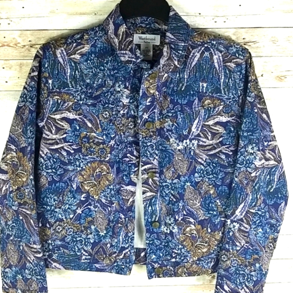 Westbound, Vintage Blue Tapestry Jacket, Sz PS - Picture 2 of 7
